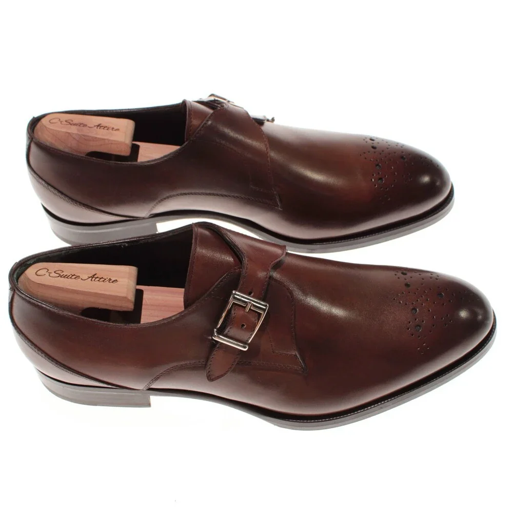 Pastori NWB Single Monk Strap Dress Shoes Size 10 US in Brown Leather